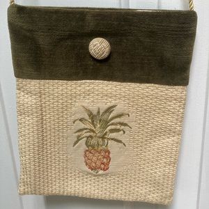 To dinner/wedding/date sm crossbody purse. 7 W x 9 L. Velcro closure. Cord strap